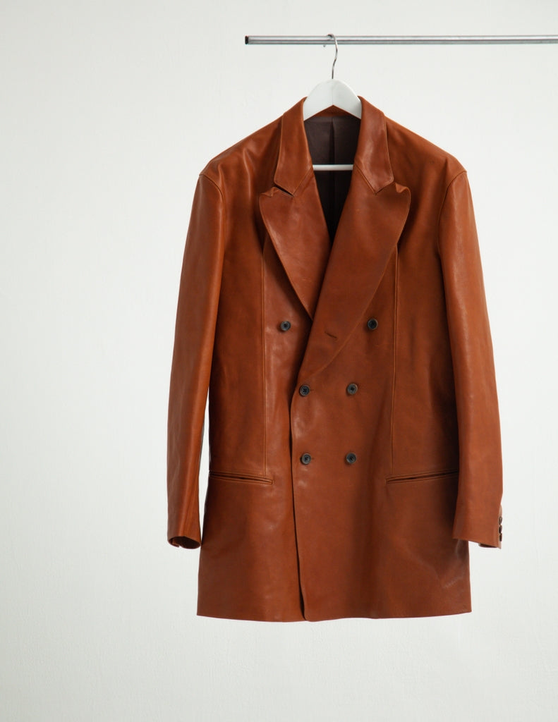 OILED LEATHER BOWED LAPEL JACKET
