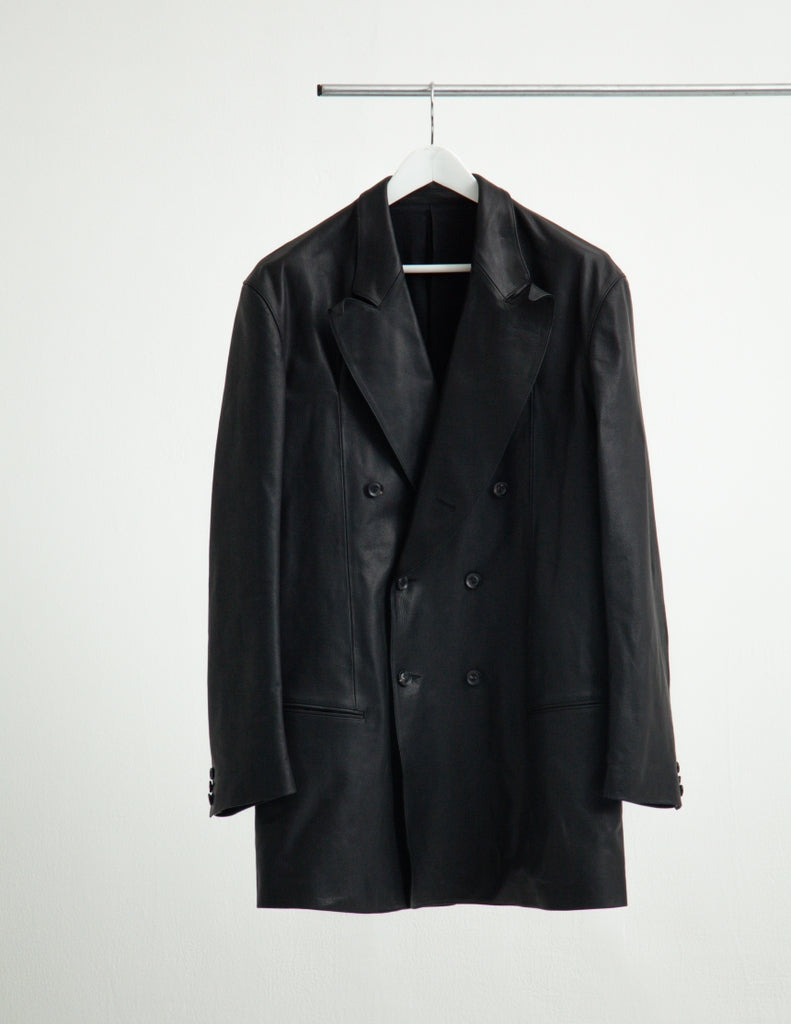 OILED LEATHER BOWED LAPEL JACKET