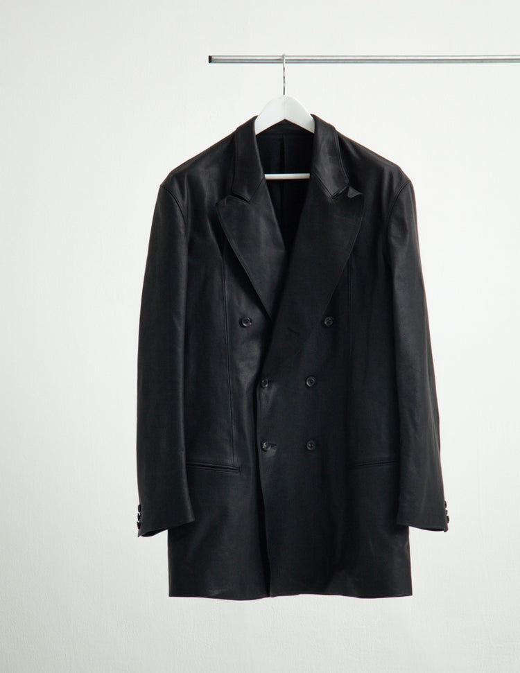 OILED LEATHER BOWED LAPEL JACKET