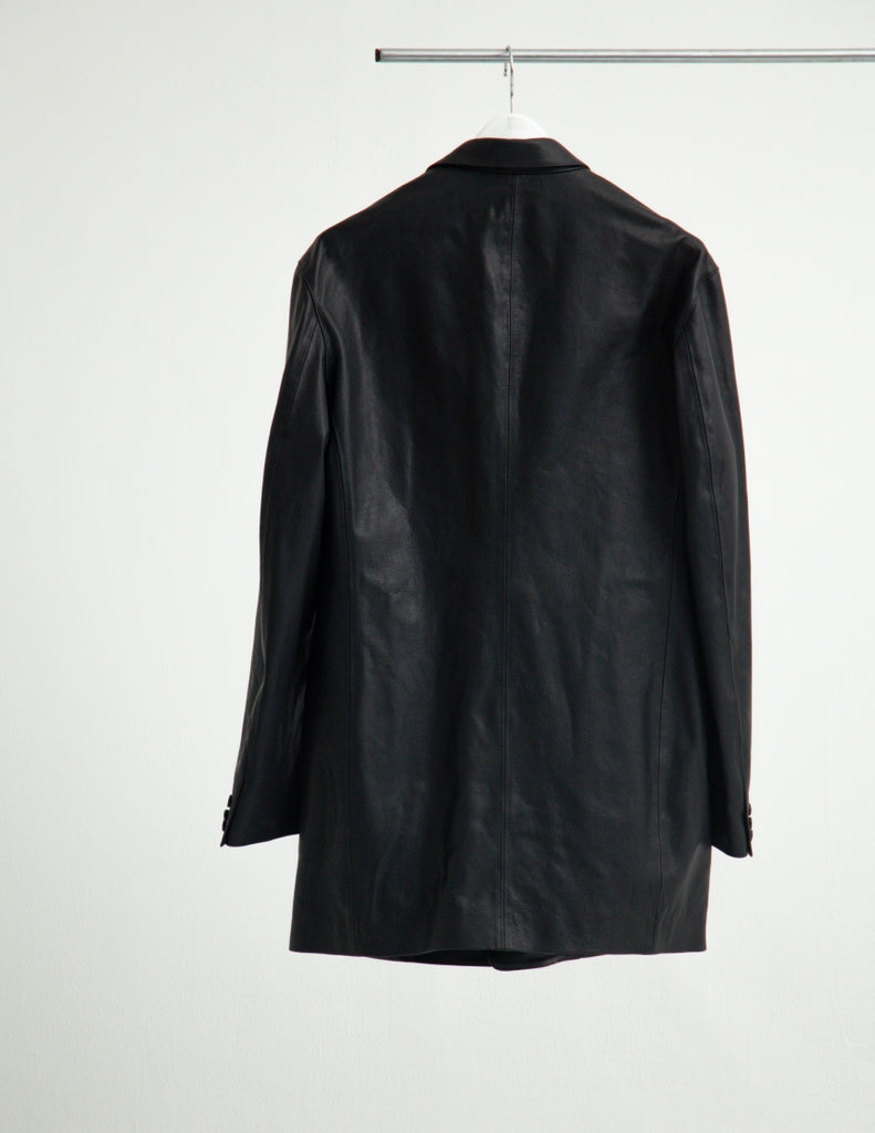 OILED LEATHER BOWED LAPEL JACKET