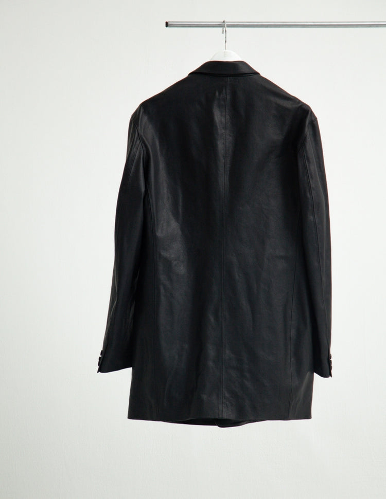 OILED LEATHER BOWED LAPEL JACKET