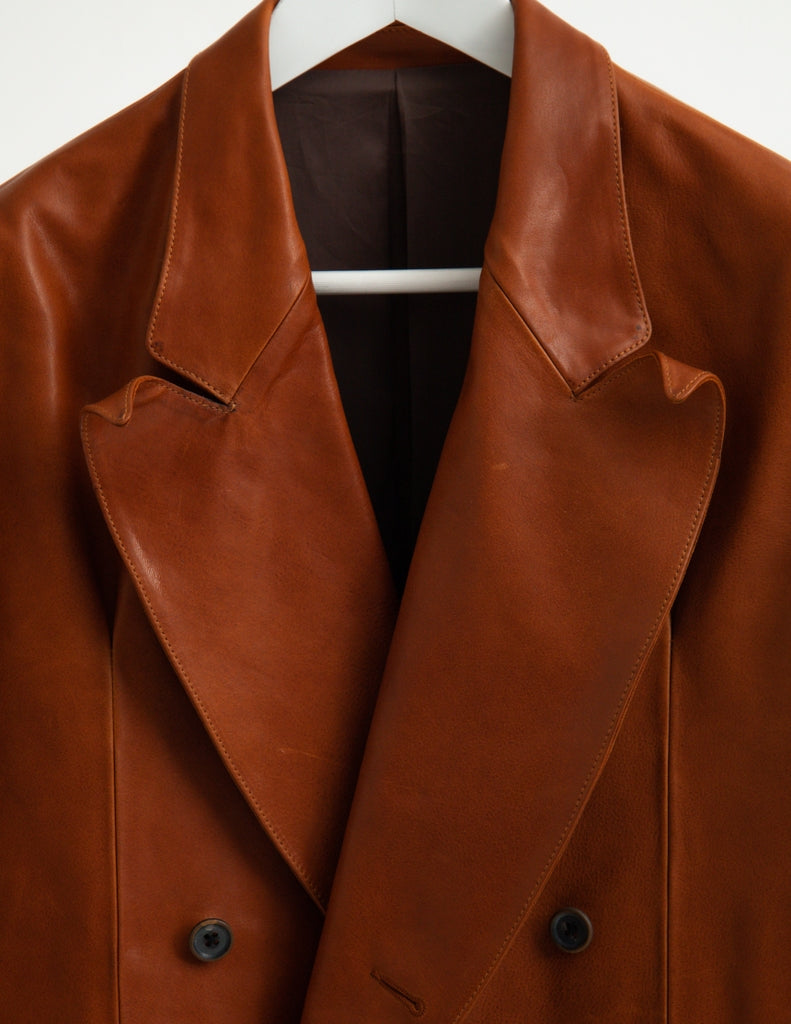OILED LEATHER BOWED LAPEL JACKET