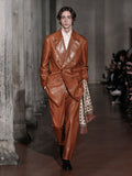 OILED LEATHER BOWED LAPEL JACKET